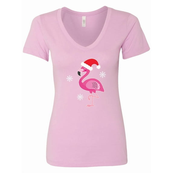 Inktastic Christmas Holiday Cute Flamingo Women's V-Neck T-Shirt