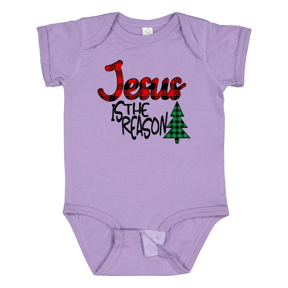 Inktastic Christmas Jesus is the Reason with Green Plaid Tree Boys or Girls Baby Bodysuit