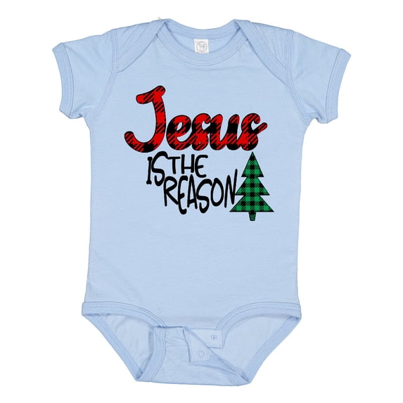 Inktastic Christmas Jesus is the Reason with Green Plaid Tree Boys or Girls Baby Bodysuit