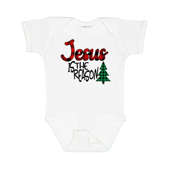 Inktastic Christmas Jesus is the Reason with Green Plaid Tree Boys or Girls Baby Bodysuit