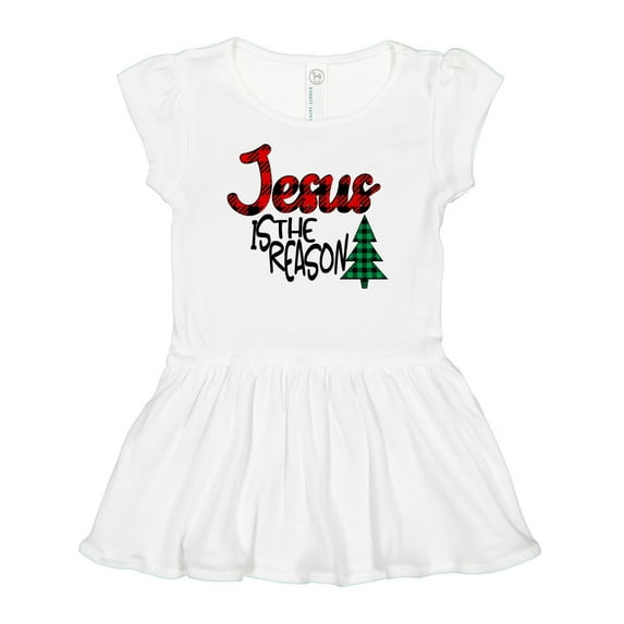 Inktastic Christmas Jesus is the Reason with Green Plaid Tree Girls Baby Dress