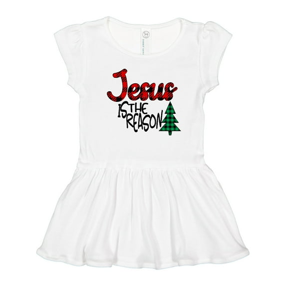 Inktastic Christmas Jesus is the Reason with Green Plaid Tree Girls Toddler Dress