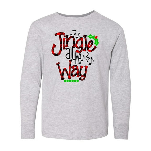 Inktastic Christmas Jingle All the Way with Music Notes and Holly Long Sleeve Youth T-Shirt