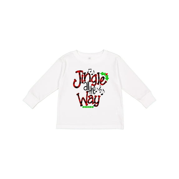 Inktastic Christmas Jingle All the Way with Music Notes and Holly Boys or Girls Long Sleeve Toddler T-Shirt