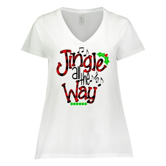 Inktastic Christmas Jingle all the Way with Music Notes and Holly Women's Plus Size V-Neck T-Shirt