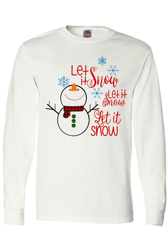 Christmas Let It Snow Cute Snow Man with Snowflakes Long Sleeve T-Shirt