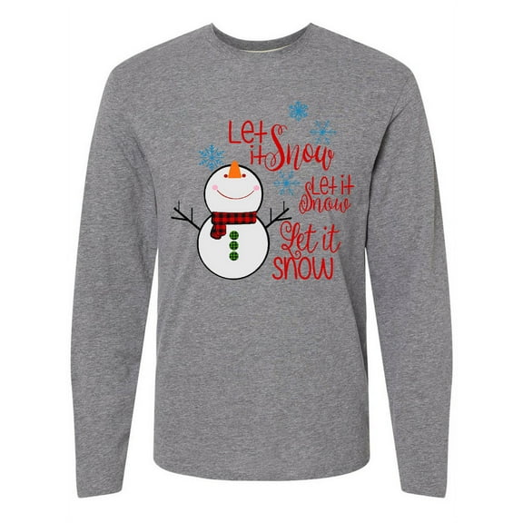 Inktastic Christmas Let It Snow Cute Snow Man with Snowflakes Long Sleeve T-Shirt