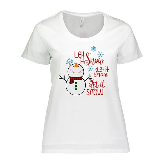 Inktastic Christmas Let It Snow Cute Snow Man with Snowflakes Women's Plus Size T-Shirt