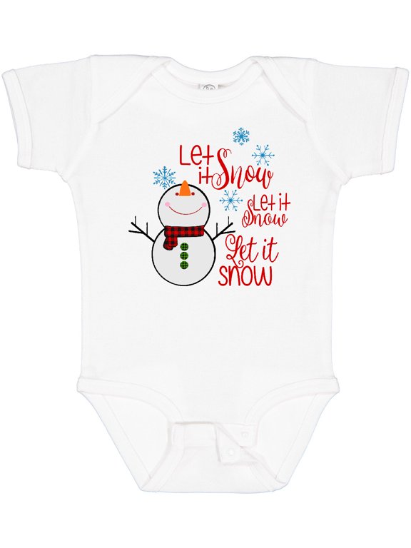 Christmas Let it Snow Cute Snow Man with Snowflakes Boys or Girls Baby Bodysuit