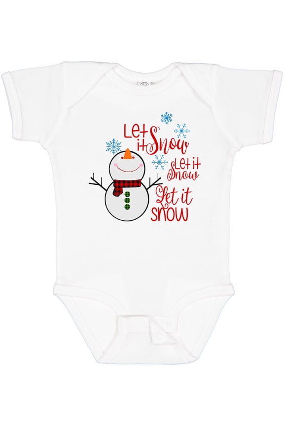 Christmas Let it Snow Cute Snow Man with Snowflakes Boys or Girls Baby Bodysuit