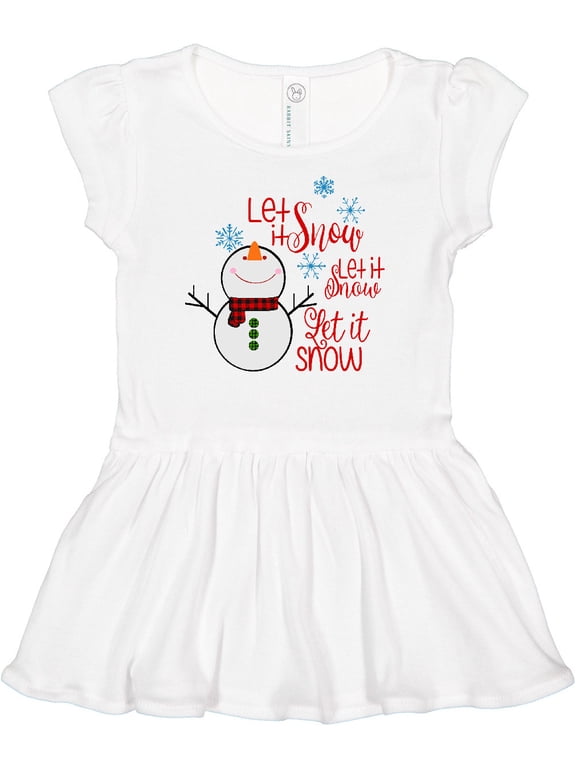 Christmas Let it Snow Cute Snow Man with Snowflakes Girls Baby Dress