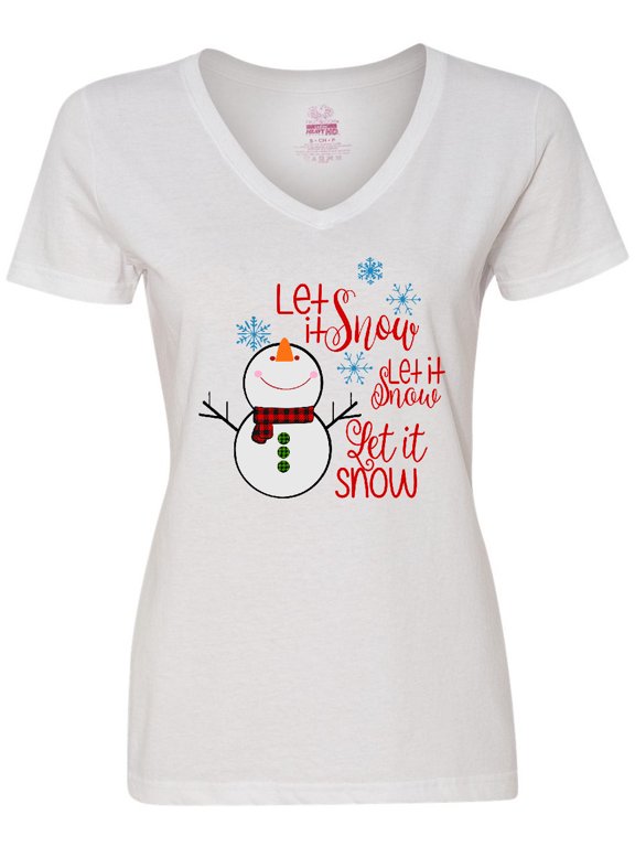 Christmas Let it Snow Cute Snow Man with Snowflakes Women's V-Neck T-Shirt