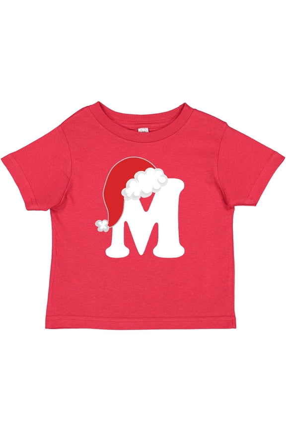 Christmas Letter M Santa Hat Alphabet Boys or Girls Toddler T-Shirt