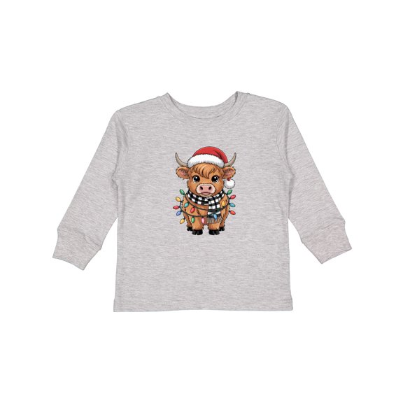Inktastic Christmas Lights Highland Cow Boys or Girls Long Sleeve Toddler T-Shirt
