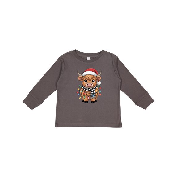 Inktastic Christmas Lights Highland Cow Boys or Girls Long Sleeve Toddler T-Shirt