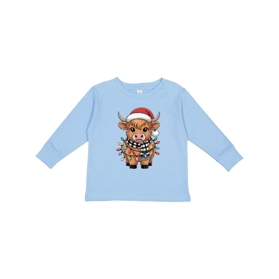 Inktastic Christmas Lights Highland Cow Boys or Girls Long Sleeve Toddler T-Shirt