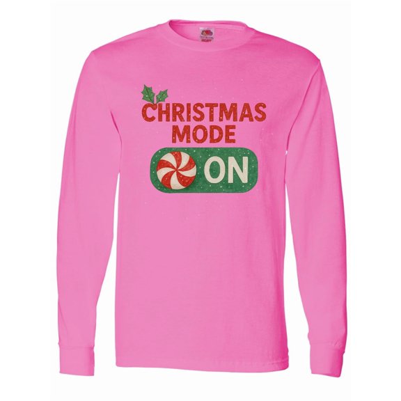 Inktastic Christmas Mode on Peppermint Holiday Long Sleeve T-Shirt