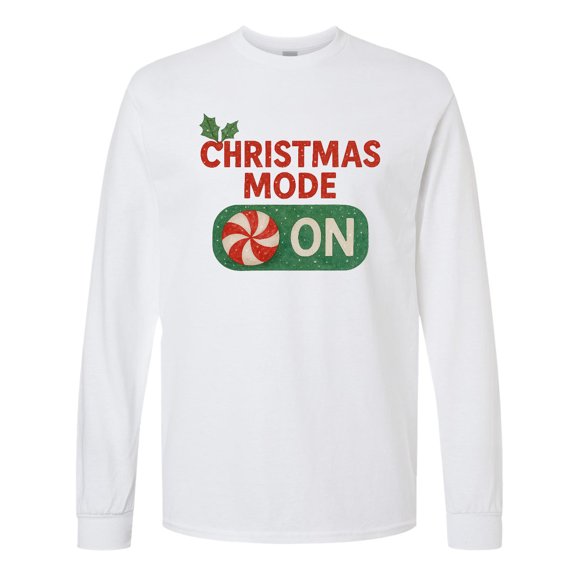 Inktastic Christmas Mode on Peppermint Holiday Long Sleeve T-Shirt