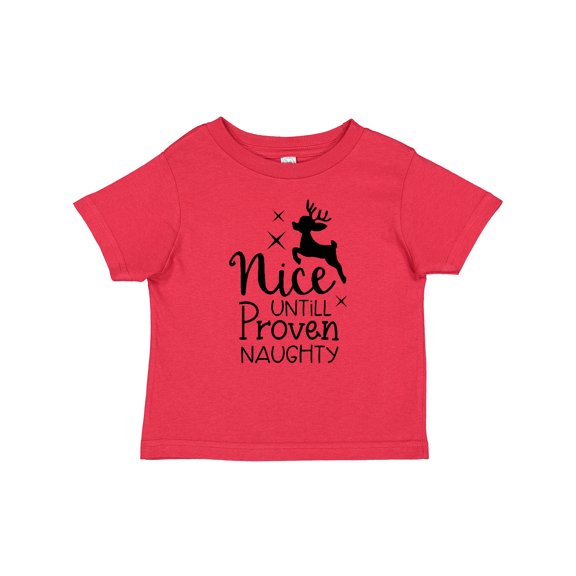 Inktastic Christmas, Nice Until Proven Naughty, Reindeer, Typography Boys or Girls Baby T-Shirt