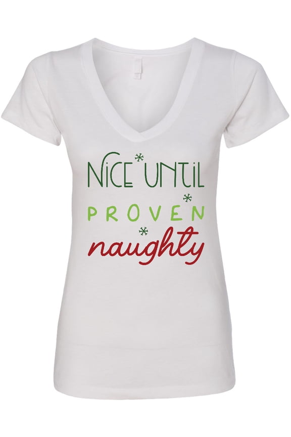 Christmas, Nice Until Proven Naughty, Snowflakes, Typography Women's V-Neck T-Shirt