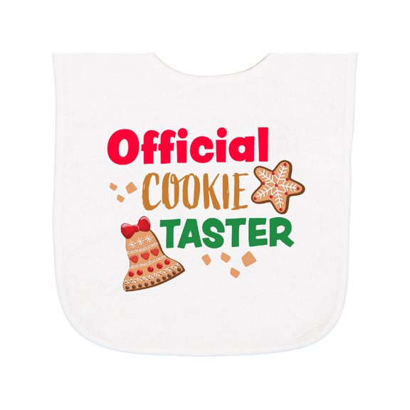 Inktastic Christmas Official Cookie Taster with Bell and Star Cookie Baby Terry Cloth Bib