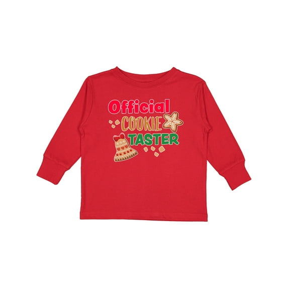 Inktastic Christmas Official Cookie Taster with Bell and Star Cookie Boys or Girls Long Sleeve Toddler T-Shirt