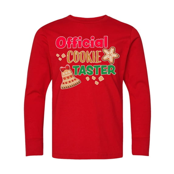 Inktastic Christmas Official Cookie Taster with Bell and Star Cookie Long Sleeve Youth T-Shirt