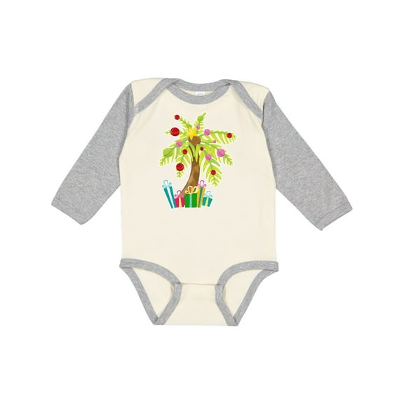 Inktastic Christmas Palm Tree with Presents Boys or Girls Long Sleeve Baby Bodysuit