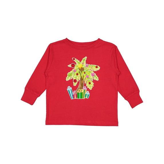 Inktastic Christmas Palm Tree with Presents Boys or Girls Long Sleeve Toddler T-Shirt