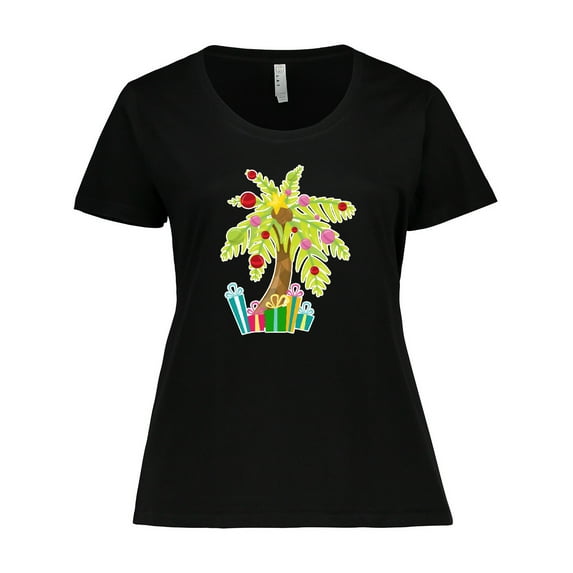 Inktastic Christmas Palm Tree with Presents Women's Plus Size T-Shirt
