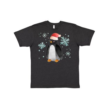 Inktastic Christmas Penguin in Red Santa Hat with Snowflakes T-Shirt