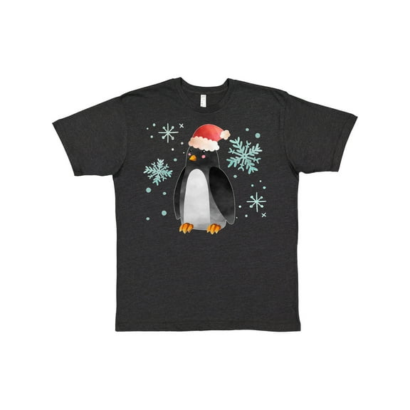 Inktastic Christmas Penguin in Red Santa Hat with Snowflakes T-Shirt