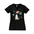 thumbnail image 1 of Inktastic Christmas Penguin in Red Santa Hat with Snowflakes Women's Plus Size V-Neck T-Shirt, 1 of 5