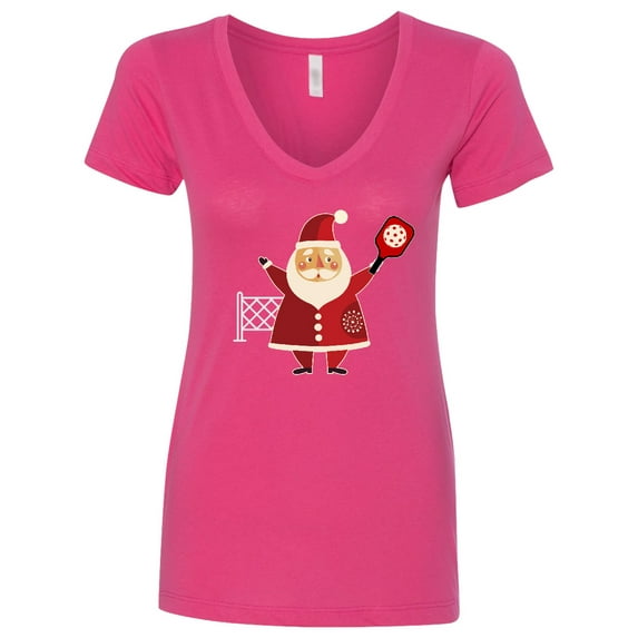 Inktastic Christmas Pickleball Santa Women's V-Neck T-Shirt