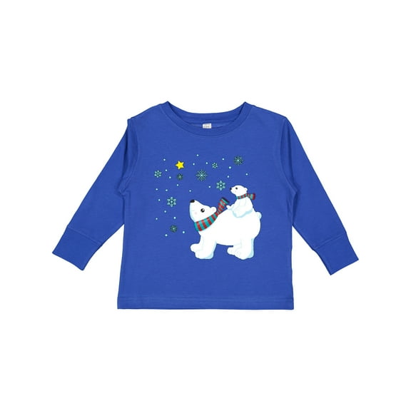 Inktastic Christmas Polar Bear and Cub with a Star Boys or Girls Long Sleeve Toddler T-Shirt