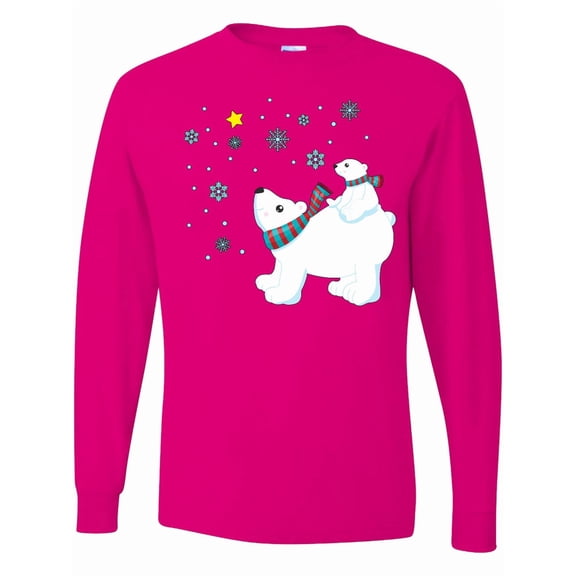 Inktastic Christmas Polar Bear and Cub with a Star Long Sleeve T-Shirt