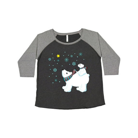 Inktastic Christmas Polar Bear and Cub with a Star Women's Plus Size T-Shirt
