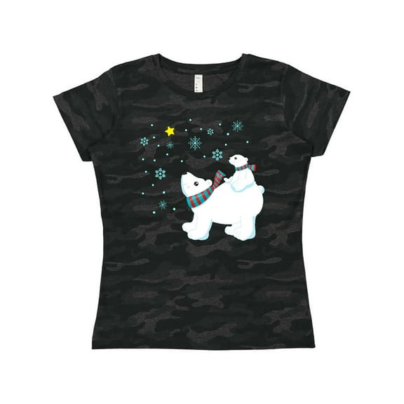 Inktastic Christmas Polar Bear and Cub with a Star Women's T-Shirt