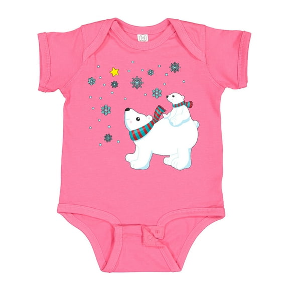 Inktastic Christmas Polar Bear and Cub with a star Boys or Girls Baby Bodysuit