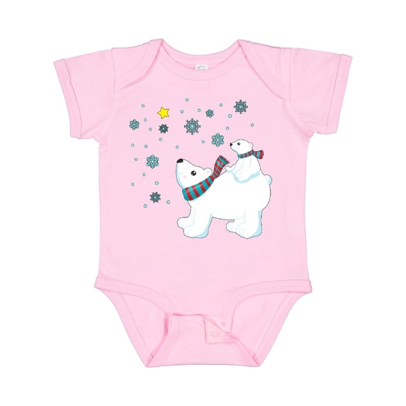 Inktastic Christmas Polar Bear and Cub with a star Boys or Girls Baby Bodysuit