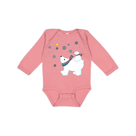 Inktastic Christmas Polar Bear and Cub with a star Boys or Girls Long Sleeve Baby Bodysuit