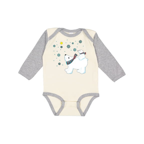 Inktastic Christmas Polar Bear and Cub with a star Boys or Girls Long Sleeve Baby Bodysuit