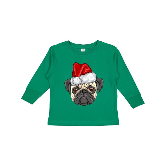 Inktastic Christmas Pug Dog Santa Boys or Girls Long Sleeve Toddler T-Shirt