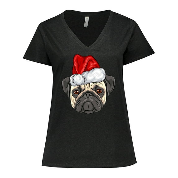 Inktastic Christmas Pug Dog Santa Women's Plus Size V-Neck T-Shirt