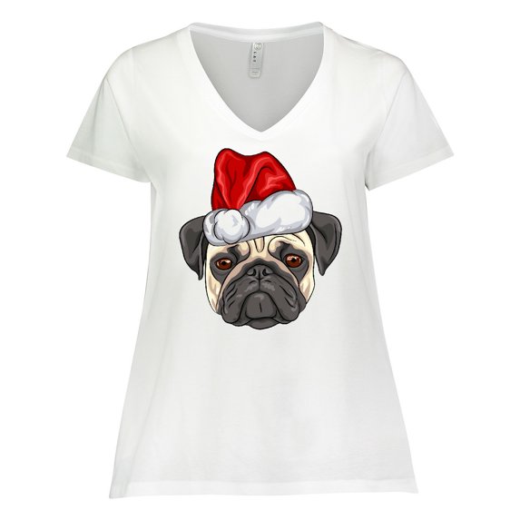 Inktastic Christmas Pug Dog Santa Women's Plus Size V-Neck T-Shirt