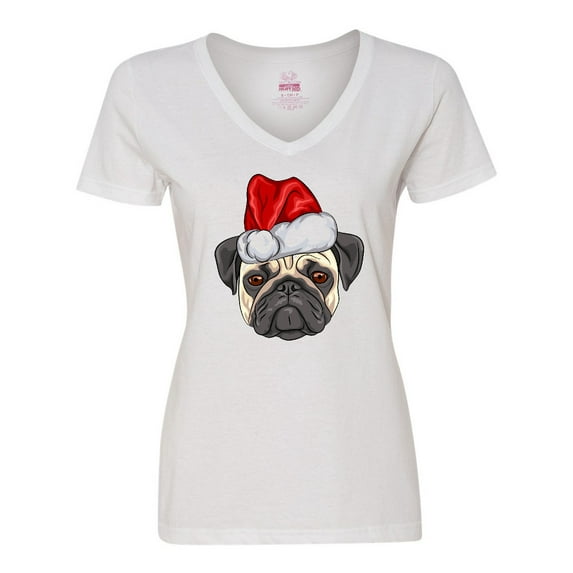 Inktastic Christmas Pug Dog Santa Women's V-Neck T-Shirt