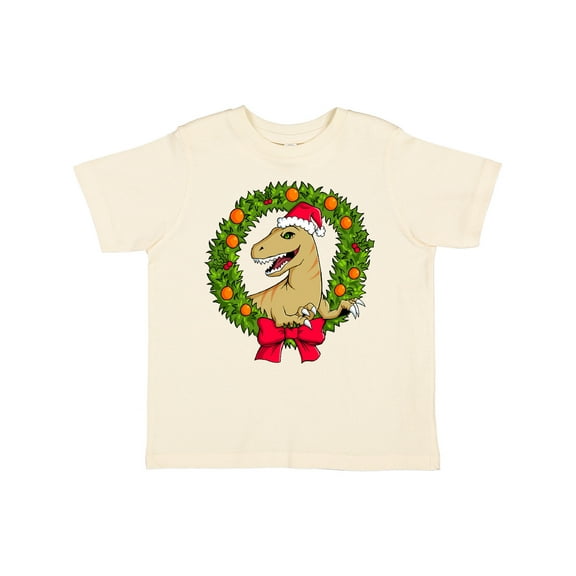 Inktastic Christmas Raptor in Santa Hat with Wreath Boys or Girls Toddler T-Shirt