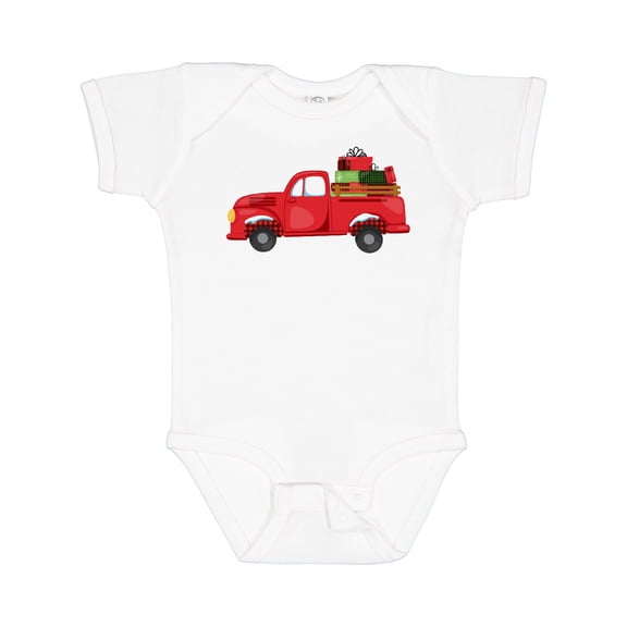 Inktastic Christmas Red Vintage Truck with Presents Boys or Girls Baby Bodysuit