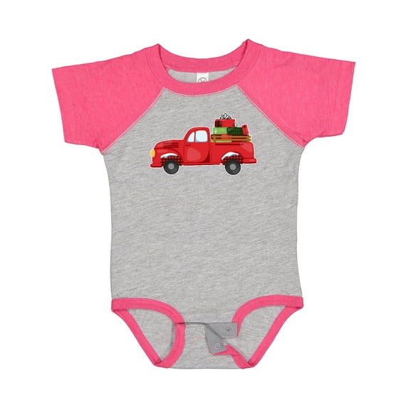 Inktastic Christmas Red Vintage Truck with Presents Boys or Girls Baby Bodysuit