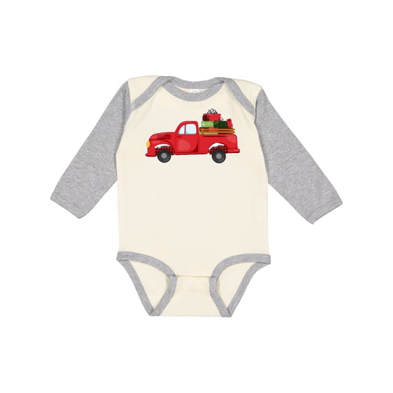 Inktastic Christmas Red Vintage Truck with Presents Boys or Girls Long Sleeve Baby Bodysuit